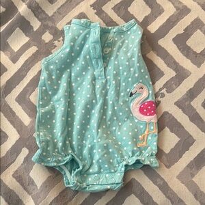 ❤️ 7 for 20 ❤️ Aqua Polka Dot Baby Romper with Flamingo Design